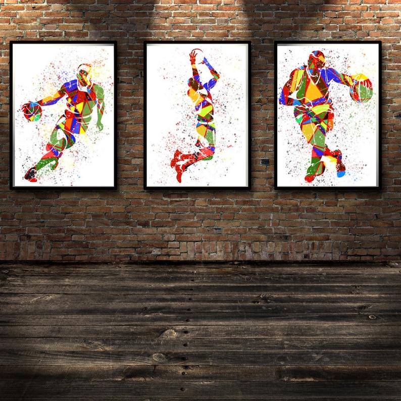 Set of 3. Basketball prints. Basketball wall art. Basketball Etsy