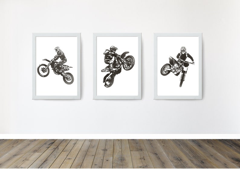 Motocross print. Set of 3. Motocross wall art. Dirt bike wall Etsy