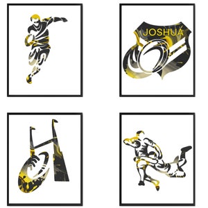Personalised Rugby Wall Art Set of 4 Prints | Custom Name | Rugby poster | Unframed | A5 A4 A3 A2 | 180gsm Matte Paper