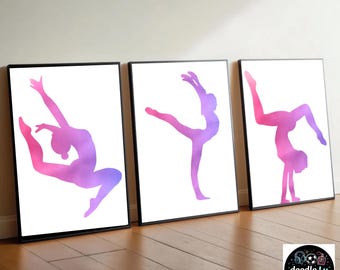Gymnastics Wall Art Prints | Gymnast posters | Girls Bedroom Decor | Set of 3