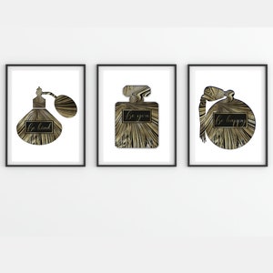 Set of 3 Perfume Prints – Chic Wall Art for Bedroom or Vanity, Fashionable Fragrance Posters, A5 A4 A3 A2 Sizes