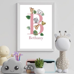 Animal letter print nursery print. personalised letter animal print. Animal wall art. Nursery wall art. Nursery decor. Safari wall art.