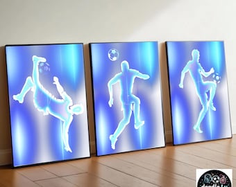 Impressões de jogadores de futebol | Arte de parede esportiva moderna | Decoração azul para quarto de menino