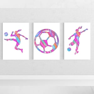 Girls Football Wall Art Set of 3 Prints | Football poster | Custom Name | Soccer Decor | Unframed | A5 A4 A3 A2 | MORE COLOURS