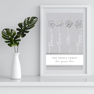Personalised family print | Family flower stem print | Personalised family poster | Personalised home decor | Family gift wall art