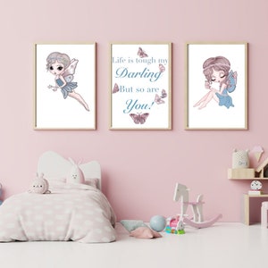 Set van drie. Sprookjesachtige prenten. Feeën kunst aan de muur. Sprookjesachtige wanddecoratie. Sprookjesachtige muursticker. Sprookjesachtige muurafdrukken.