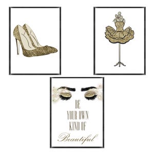 Set of 3 Makeup Prints | Fashion Wall Art for Beauty Room, Vanity or Bedroom | Glam Poster Set A5 A4 A3 A2