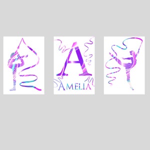 Personalised Gymnastics Wall Art Set of 3 Prints | Custom Name Only | Girls Bedroom or Playroom Decor | Unframed | A5 A4 A3 A2 |