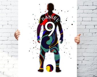 Pôster de Futebol Personalizado | Decoração para Quarto de Menino | Presente para Adolescente Fã de Futebol