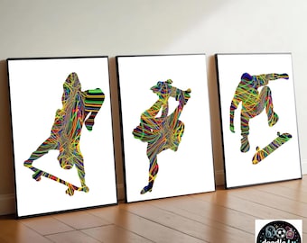 Láminas artísticas de monopatín, juego de 3, decoración para habitación de skater