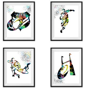 Personalised Rugby Wall Art Set of 4 Prints | Custom Name | Rugby poster | Unframed | A5 A4 A3 A2 | 180gsm Matte Paper