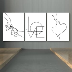 Set of three. Linear Illustration, Wall Hanging, Abstract Line Print, Minimalist Home, Wall Art Decor, Living Room Print, Female Art