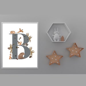 Impresión de letras de animales del bosque. El bosque animals impresión infantil. Impresión de vivero de animales del bosque. Arte de pared de animales de bosque. Arte de la pared del vivero