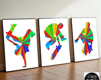 Láminas decorativas de skate para pared / Pósters coloridos de skaters / Decoración para habitación de niño / Regalo de skate para niños