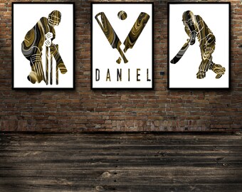 Set Of Three Cricketer Wall Plaques 