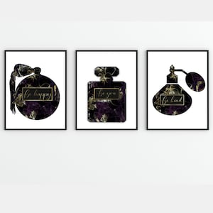 Set of 3 Perfume Prints – Chic Wall Art for Bedroom or Vanity, Fashionable Fragrance Posters, A5 A4 A3 A2 Sizes