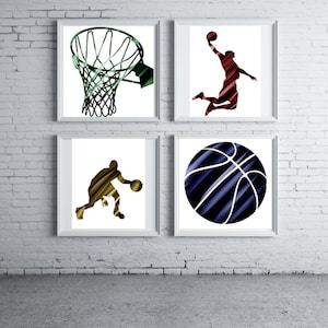Basketball Wall Art Set of 4 – Boys Room Decor, Basketball Poster Trio, Sports Prints for Kids Bedroom – A5 A4 A3 A2 Sizes