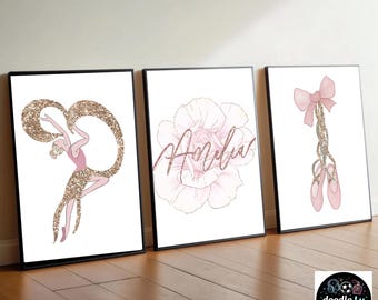 Personalised Ballerina Prints | Ballet posters | Girls Bedroom Decor | Set of 3