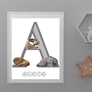 Impresión personalizada de vivero de animales. Impresión de animales para niños. Carta de vivero de animales. Impresión animal personalizada. Arte de pared de los niños animales.
