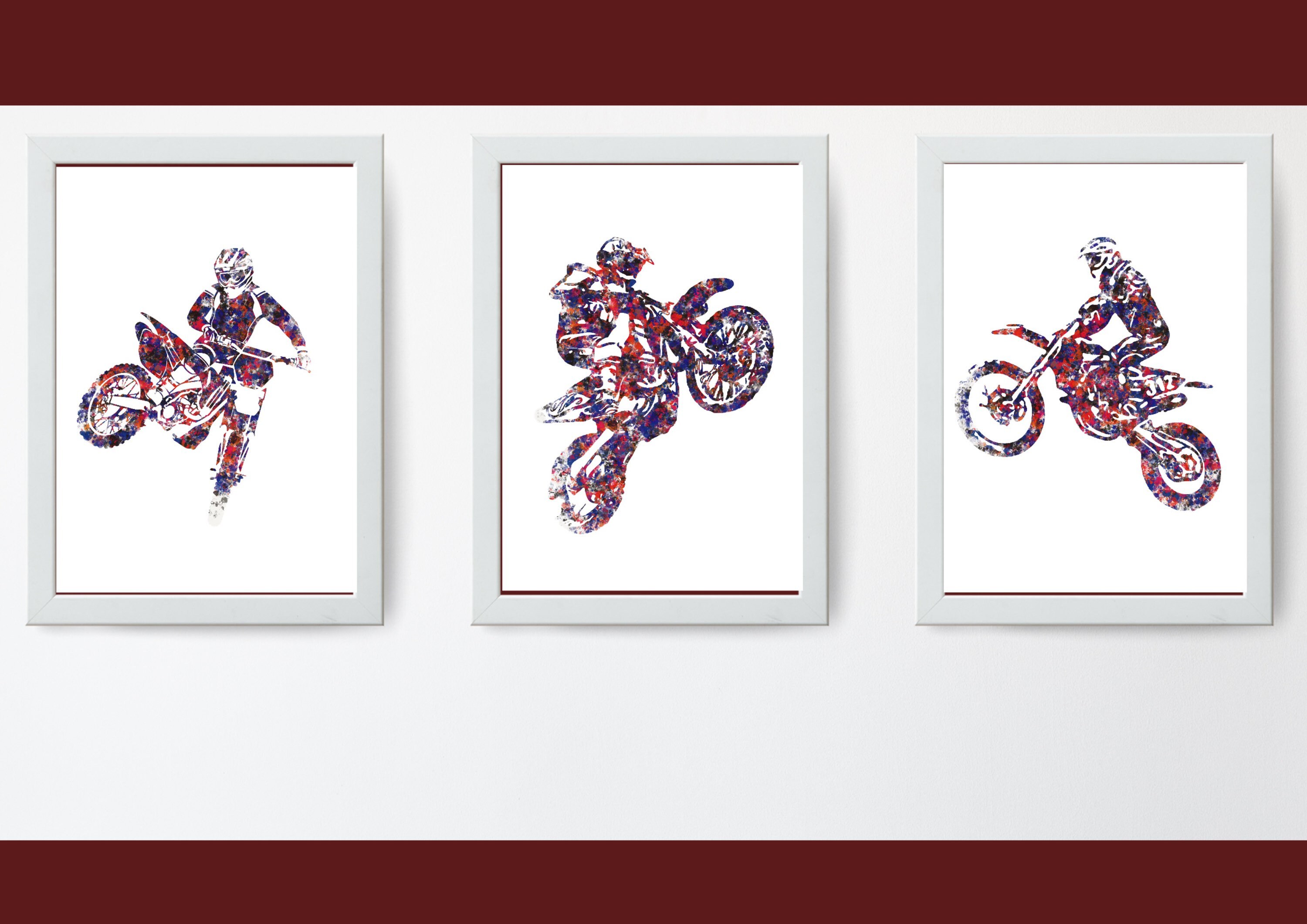 Set of 3. Motocross wall art. Dirt bike wall art. Sports bike Etsy