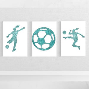 Girls Football Wall Art Set of 3 Prints | Football poster | Custom Name | Soccer Decor | Unframed | A5 A4 A3 A2 | MORE COLOURS