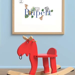Lámina personalizada de safari para habitación infantil: arte mural de animales de la selva, decoración personalizada con nombre para habitación de bebé, regalo de baby shower con temática de safari.