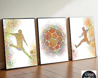 Pôsteres de Futebol Masculino: Arte de Parede com Tema de Futebol (Conjunto de 3) - Ideal para Quarto de Adolescente
