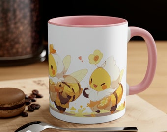 Happy Bee Garden Coffee Mug - Cheerful Honeybees, 11oz Ceramic