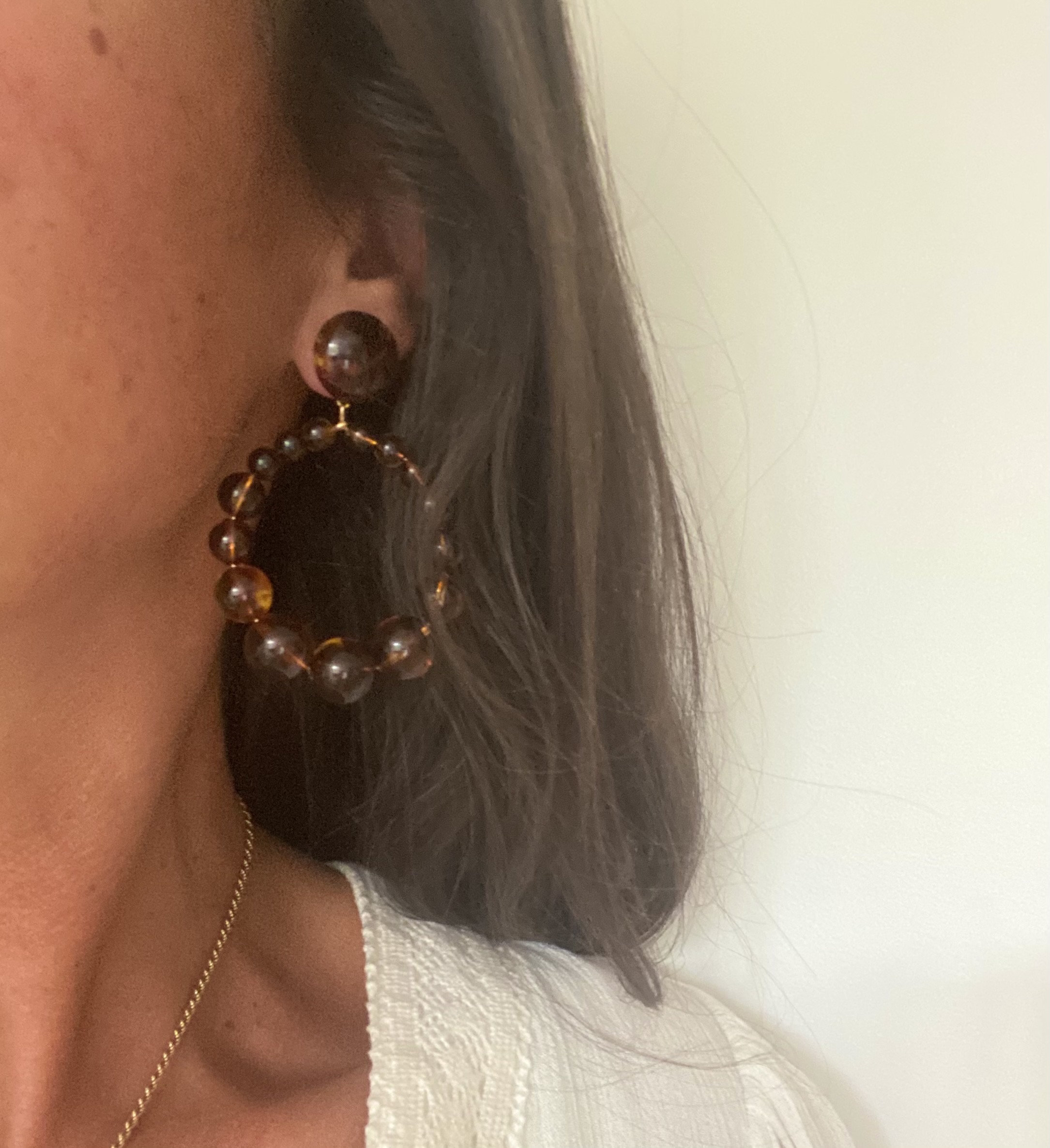 Boucles D'oreilles Clips Perle Résine Bois Marbré – Vintage, Modèle Rare N°183, Occasion Parfait état