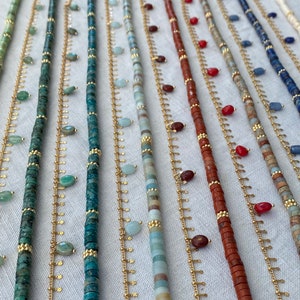 Soleils gems necklace with gold-plated chain and fine stones