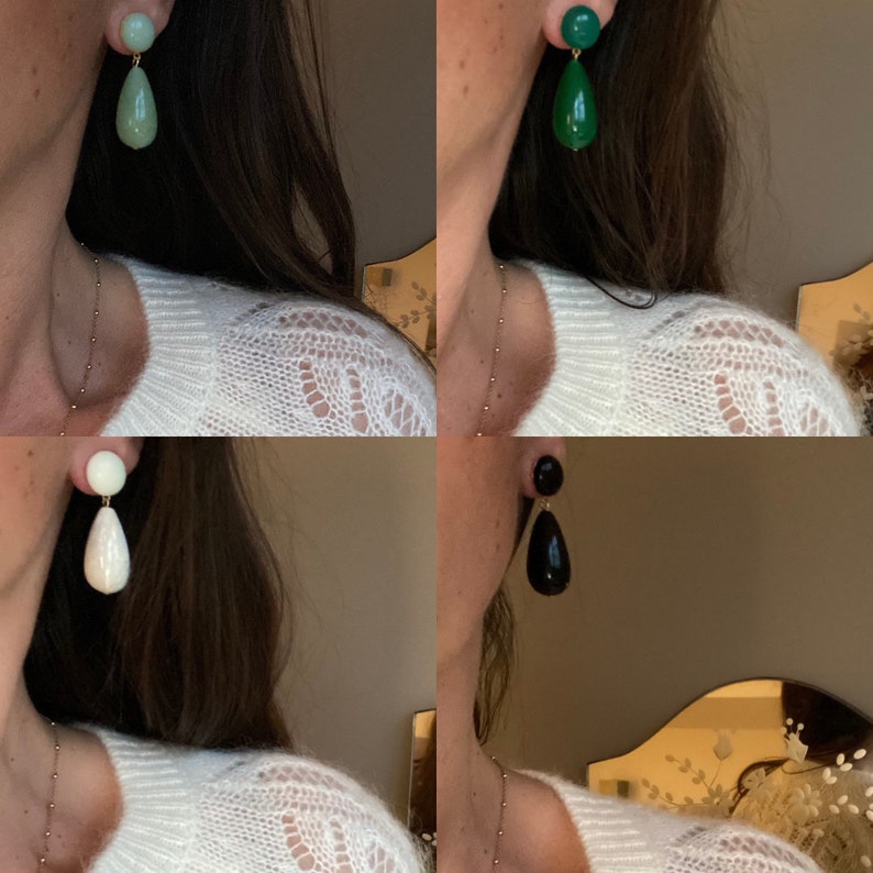 Boucles d'oreille Précieuse, goutte et cabochon en résine image 10