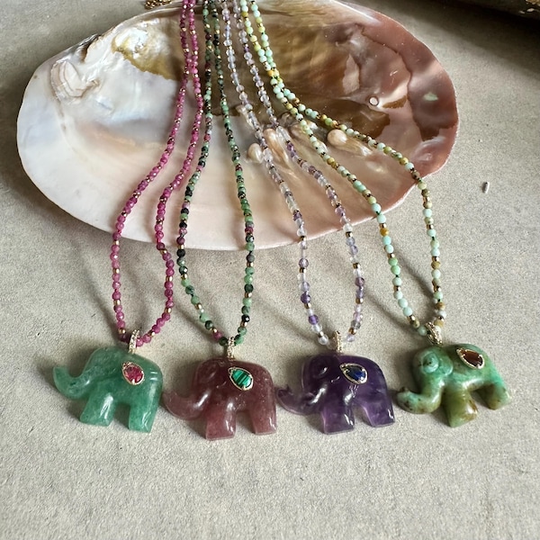 Ganesh necklace in gemstones and stone elephant