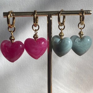 Mini Hearts hoop earrings in stainless steel and resin