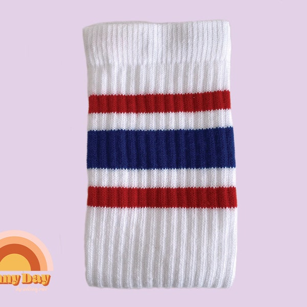 Retro gestreepte kniehoge skatersokken - katoenmix koningsblauw en rood