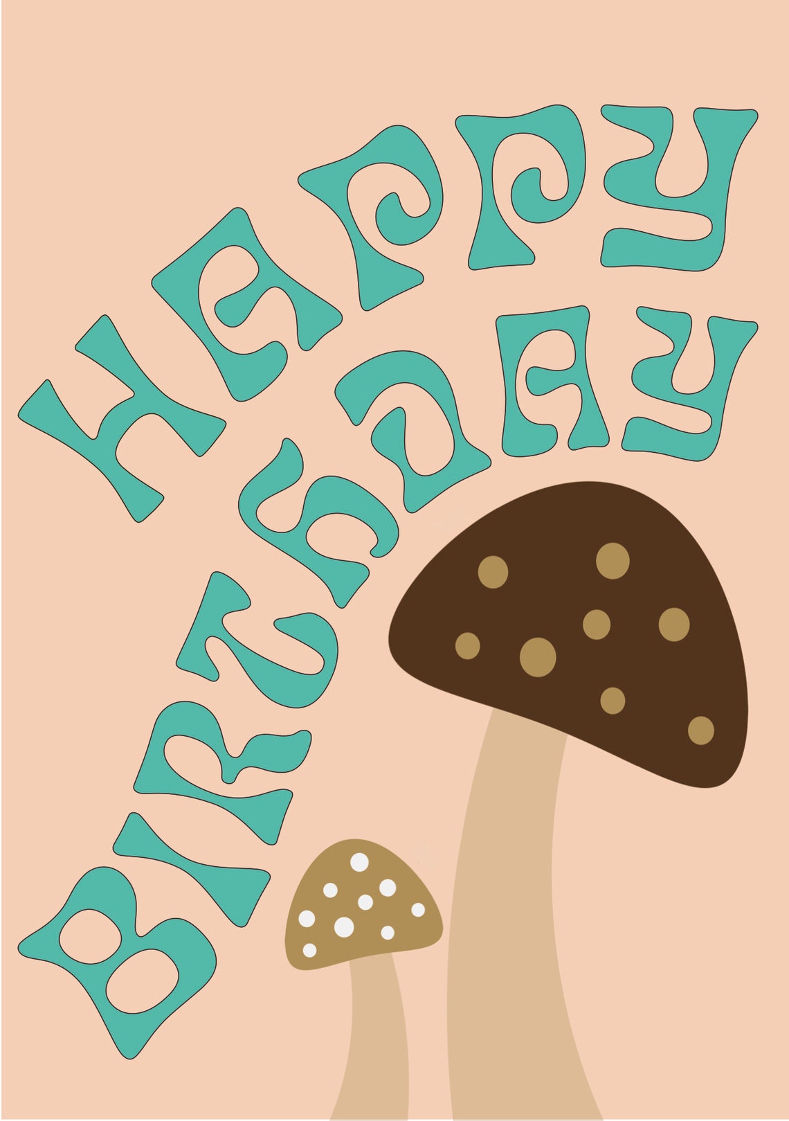 Mushroom Happy Birthday Greeting Card Happy Birthday Card Etsy