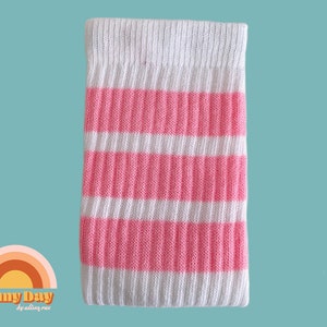 Retro Striped 14 Inch, 22 Inch Skater Socks - Baby Pink, Pink Roller Skate Socks, Roller Skating Gift, Pink Striped Socks, Knee High, Retro