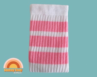 Calcetines skater hasta la rodilla con rayas retro - Mezcla de algodón rosa bebé