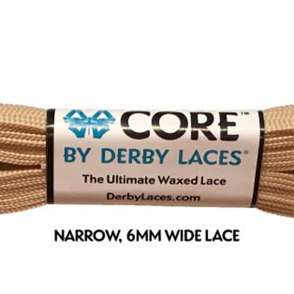 Lacets de patins à roulettes - Lacets cirés Tan Derby CORE, 96", 108", 6 mm de large
