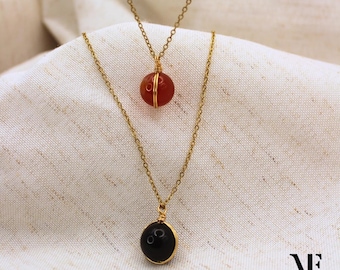 Crystal Ball Necklace - Carnelian or Obsidian • Stainless Steel • Saturn Returns • Healing Crystal Jewellery