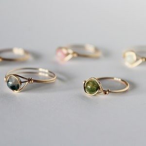 PENNY Mini Crystal Gemstone Recycled Eco Sterling Silver & 14k Gold Fill Wire Pinky Signet Ring