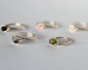 Dainty Gemstone Pinky Ring: Handmade Eco Sterling Silver or Gold Fill