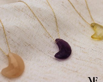 Moon Crystal Necklace • Amethyst, Rose Quartz, Citrine • Stainless Steel