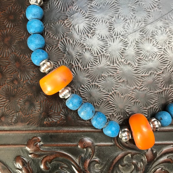 Blue/orange Moroccan Berber statement necklace