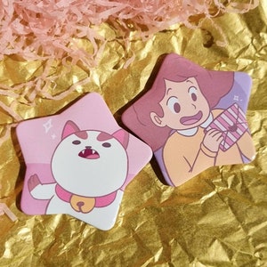 Bee and Puppycat inspired Holographic Star Shaped 58mm Button Badges | Ionzy's Studio