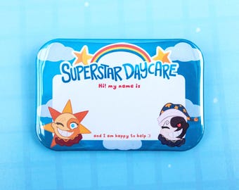 Superstar Daycare Staff FNAF INSPIRED Large Rectangular Button Badge | Ionzy's Studio