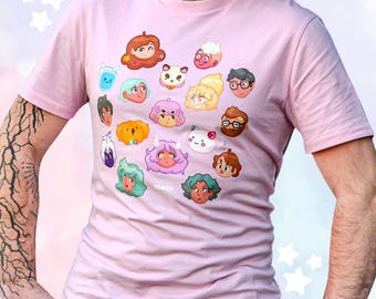 Bee and Puppycat "Icons" UNOFFICIAL Pink Cotton Eco-Friendly T-shirt | Ionzy's Studio