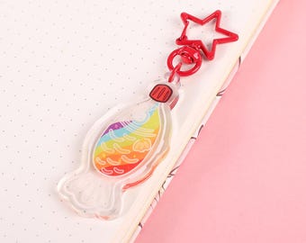 Portachiavi bifacciale in acrilico trasparente con cupola epossidica a forma di pesce di soia arcobaleno da 2,5 pollici / Ionzy's Studio