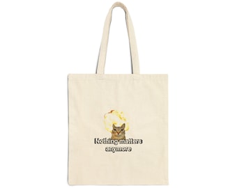 Cotton Canvas Tote Bag | Cat Meme Print, Reusable Eco-Friendly Bag