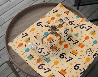 6-7 Number Pattern Wrapping Paper | Birthday Balloons Cakes Confetti