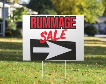 Rummage Sale Arrow Yard Sign | Directional Garage Sale Sign